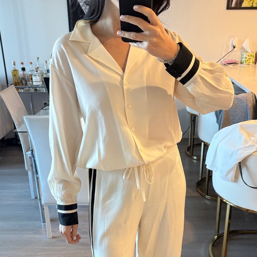 Frame Denim Cream and Black Blouse